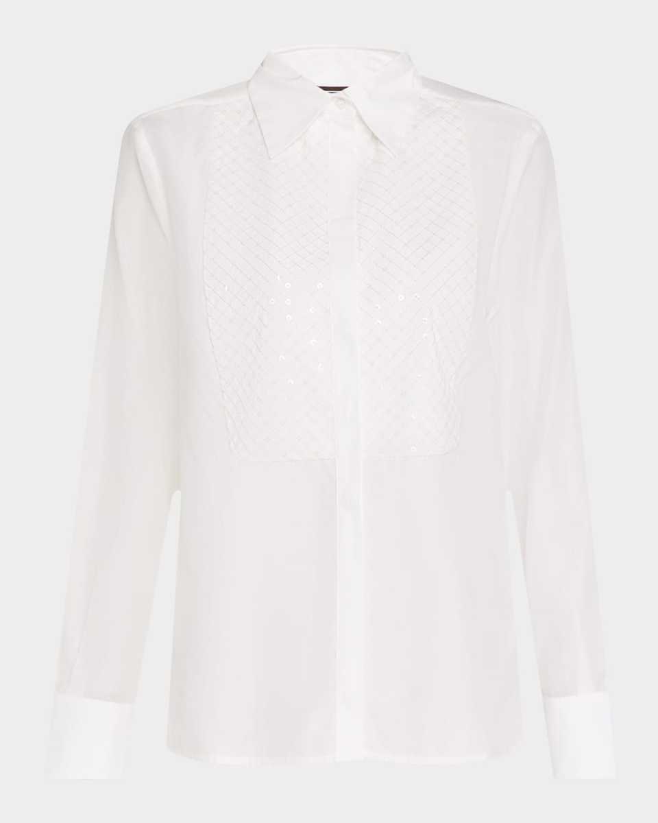 Embroidered Sequin Bib Shirt
